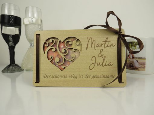 Geldgeschenk Holzkarte ,,Herz" Hochzeit - Image 2