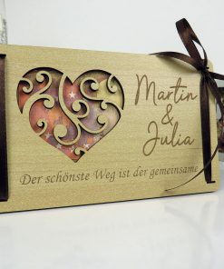 Geldgeschenk Holzkarte ,,Herz" Hochzeit