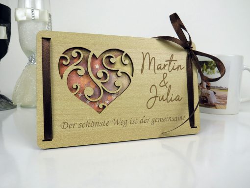 Geldgeschenk Holzkarte ,,Herz" Hochzeit