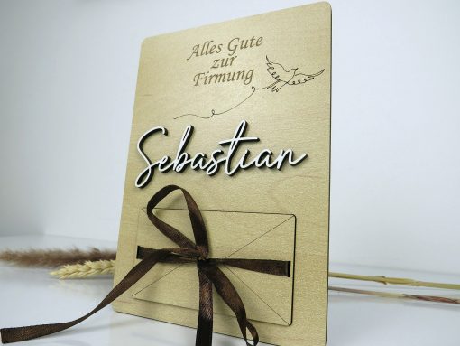 Personalisiertes Geldgeschenk/Holzkarte zur Taufe,Firmung,Konfirmation,Kommunion