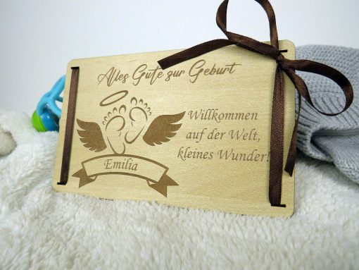 Geldgeschenk Holzkarte zur Geburt