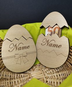 Personalisierte Holz-Ostereier mit Geldfach